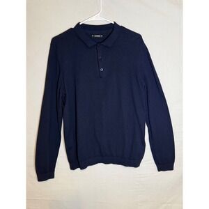 Dunnes Stores Mens Navy Blue Long Sleeve Polo Sweater Cotton Blend Size L